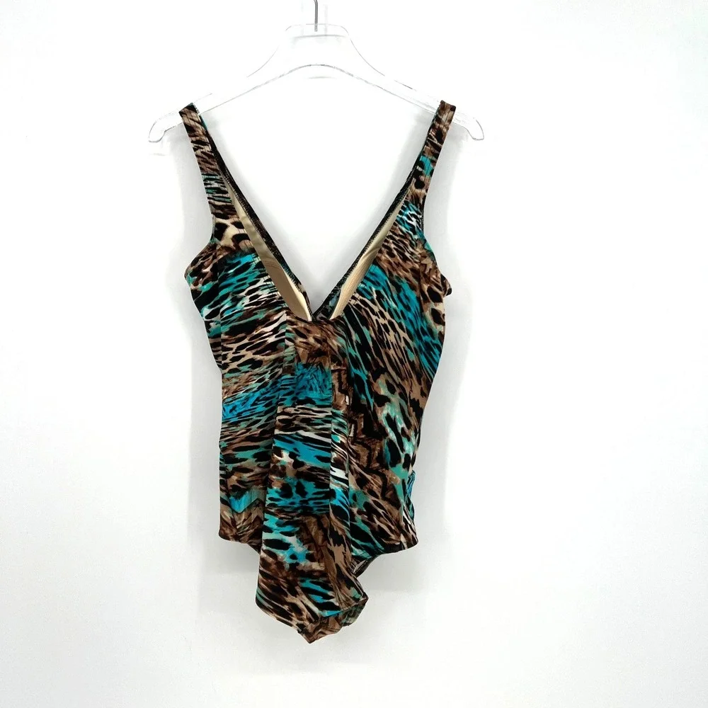 Miraclesuit Swimsuit Womesn 14 Cheetah Leopard One Piece Blue Animal Print